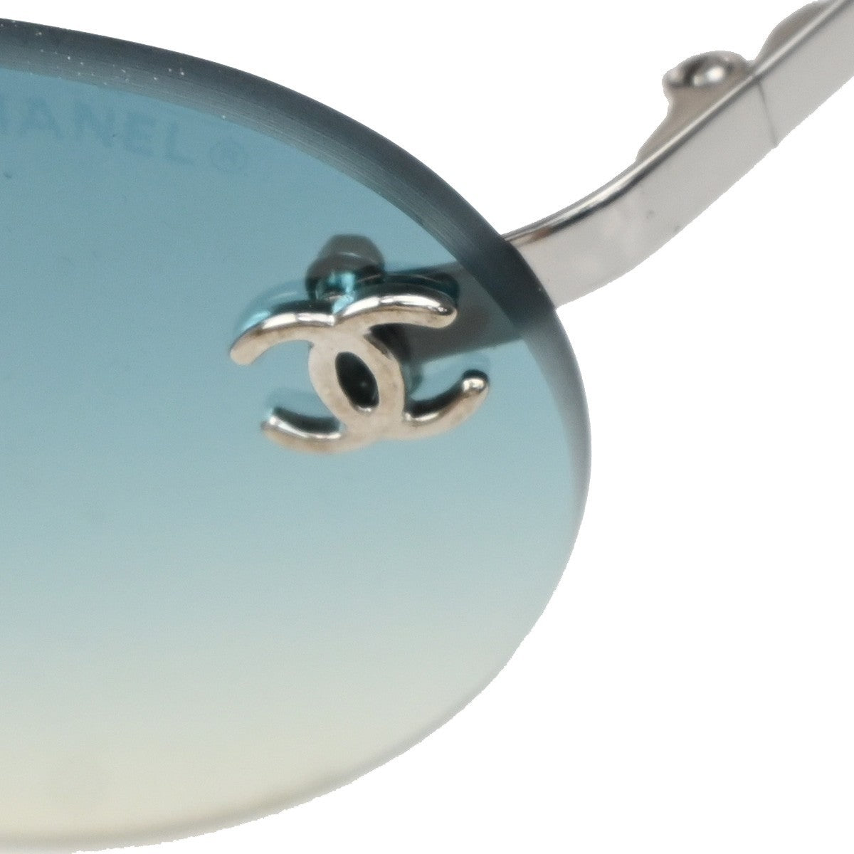 CHANEL Rimless Logo Sunglasses Eye Wear Plastic Metal Blue Silver 4013 60CA988