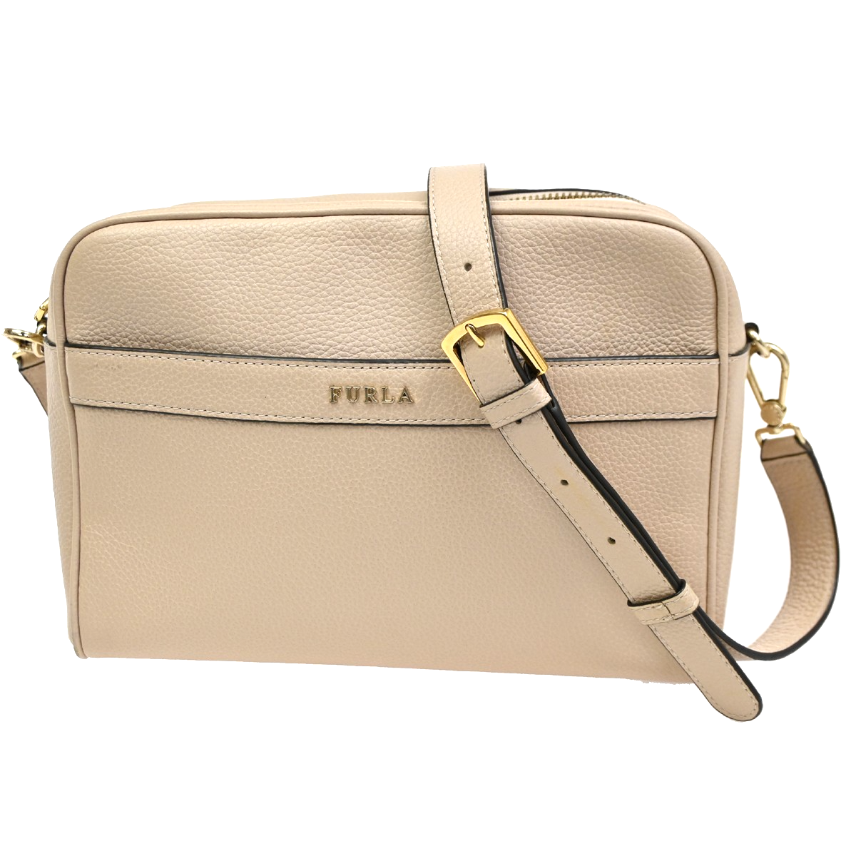 FURLA Logo Crossbody Shoulder Hand Bag Leather Beige GHW 08YH853