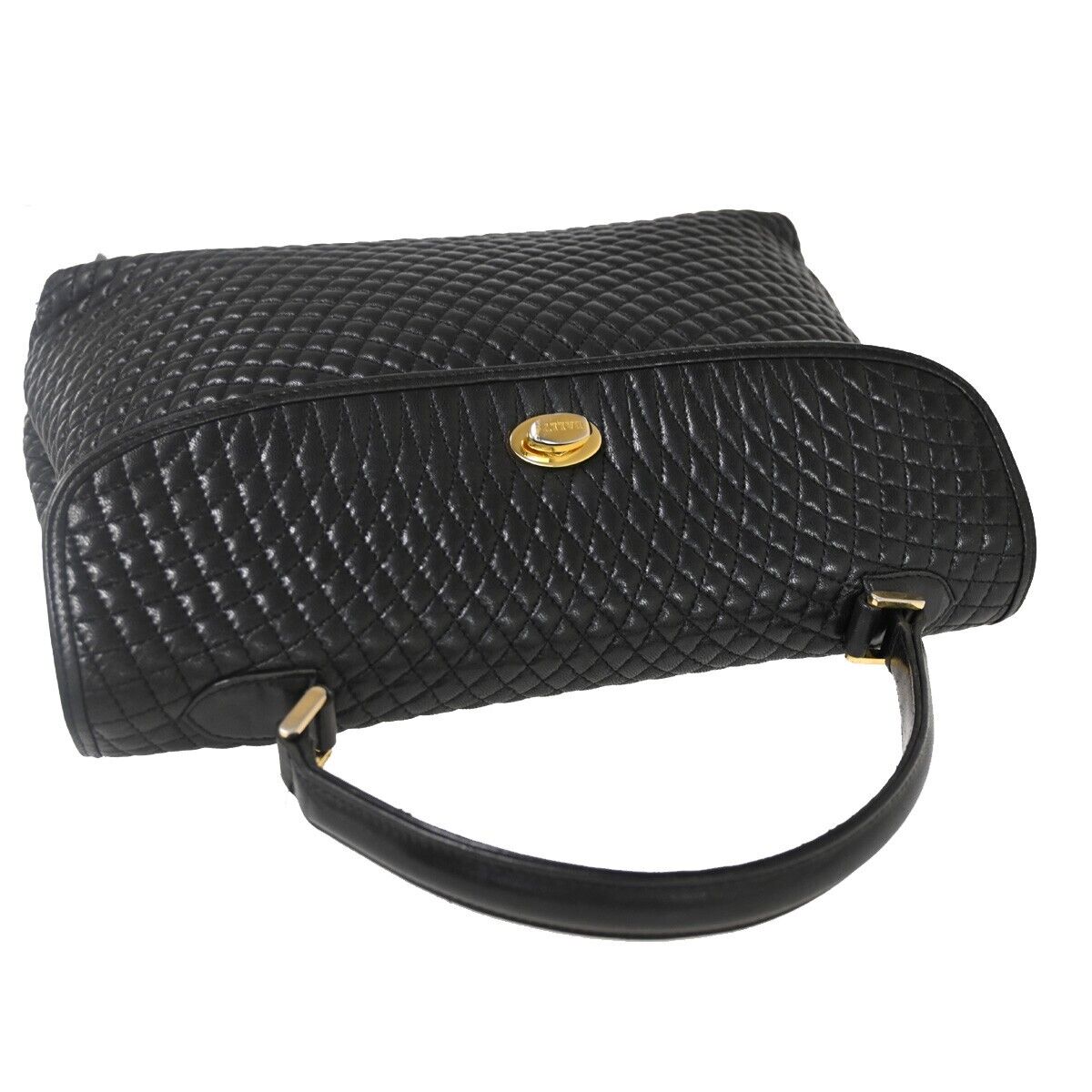 BALLY Logo Hand Bag Leather Black Gold-Plated Made In Italy 02YD220