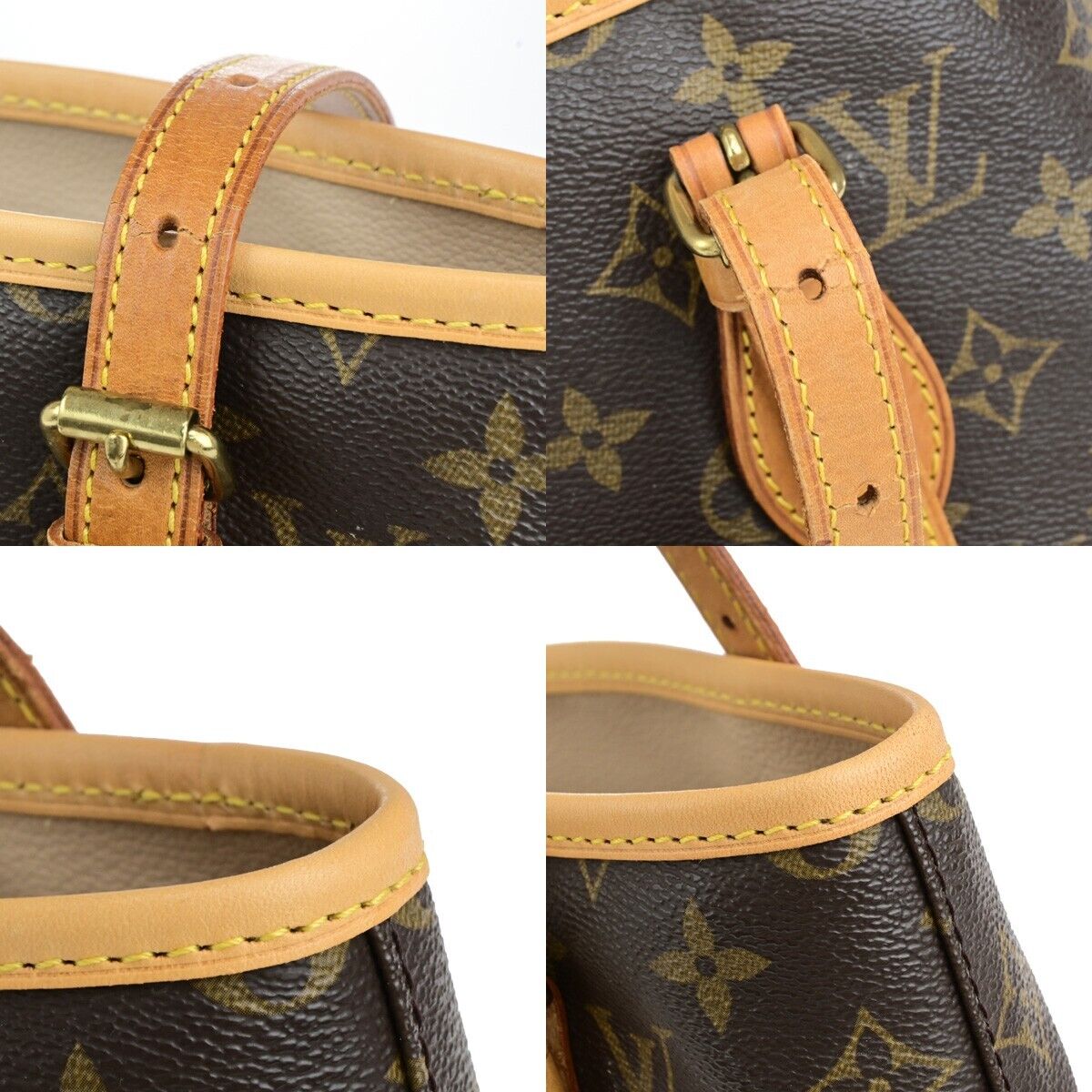 LOUIS VUITTON BUCKET PM Shoulder Tote Bag Monogram Leather Brown M42238 70ED233