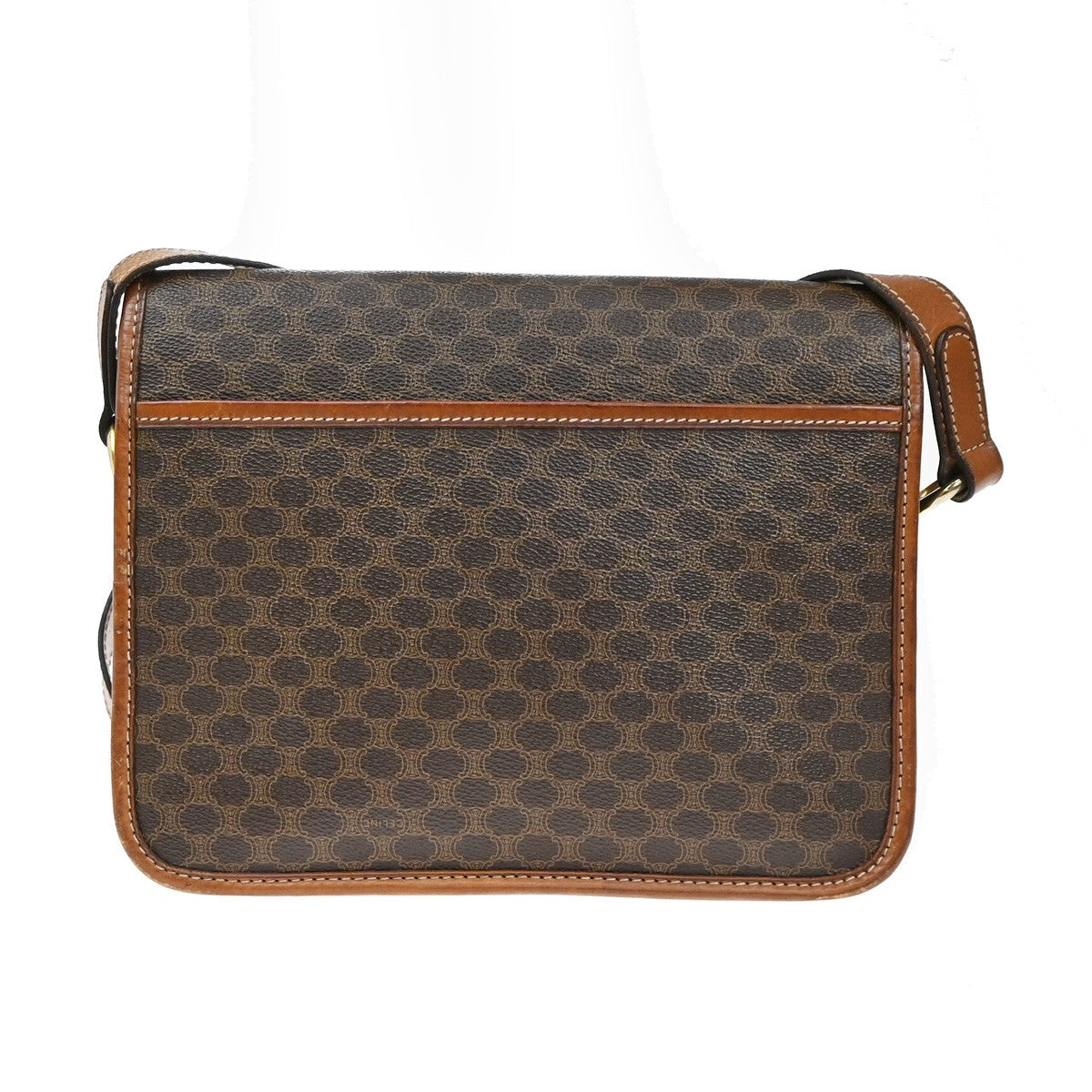 CELINE Logo Macadam Pattern Shoulder Bag PVC Leather Brown GHW 05YH782
