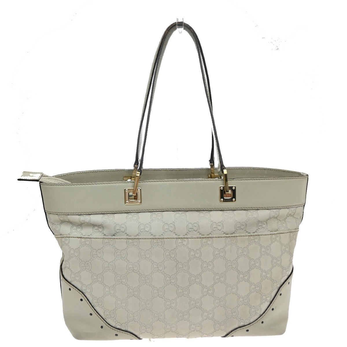GUCCI GG Pattern Guccissima Shoulder Hand Bag Embossing Leather White 65EG400