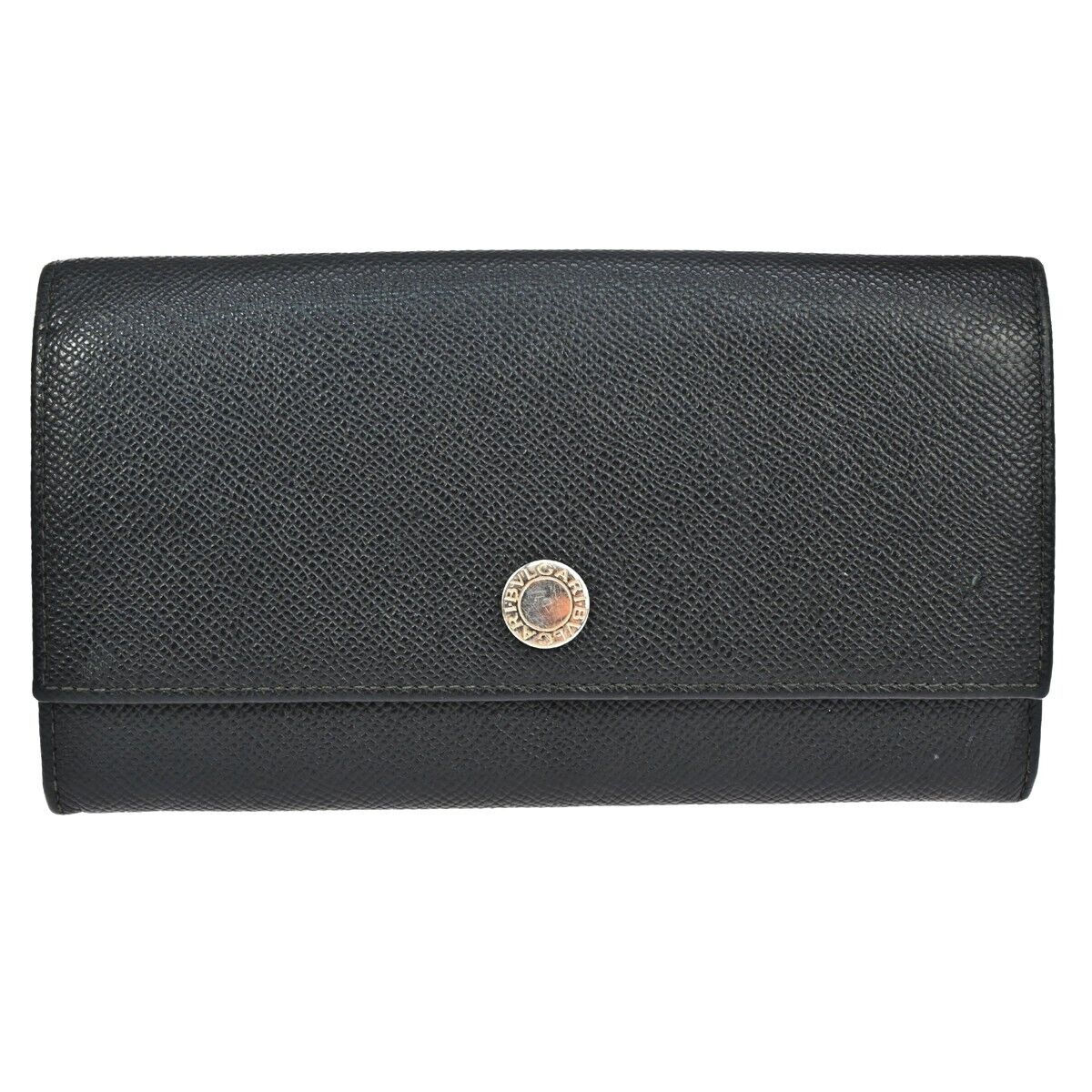 BVLGARI BVLGARI Logo Long Bifold Wallet Purse Leather Black Silver Italy 07EA090