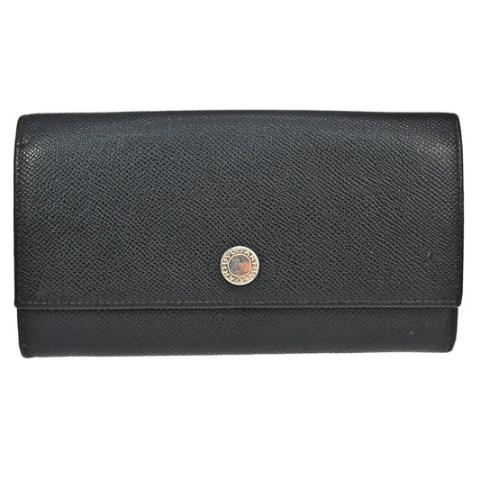 BVLGARI BVLGARI Logo Long Bifold Wallet Purse Leather Black Silver Italy 07EA090