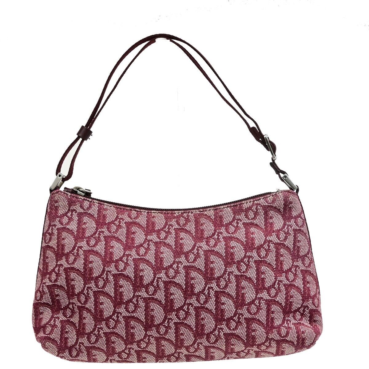CHRISTIAN DIOR Logo Trotter Pattern Hand Bag Canvas Leather Red SHW 95EE049