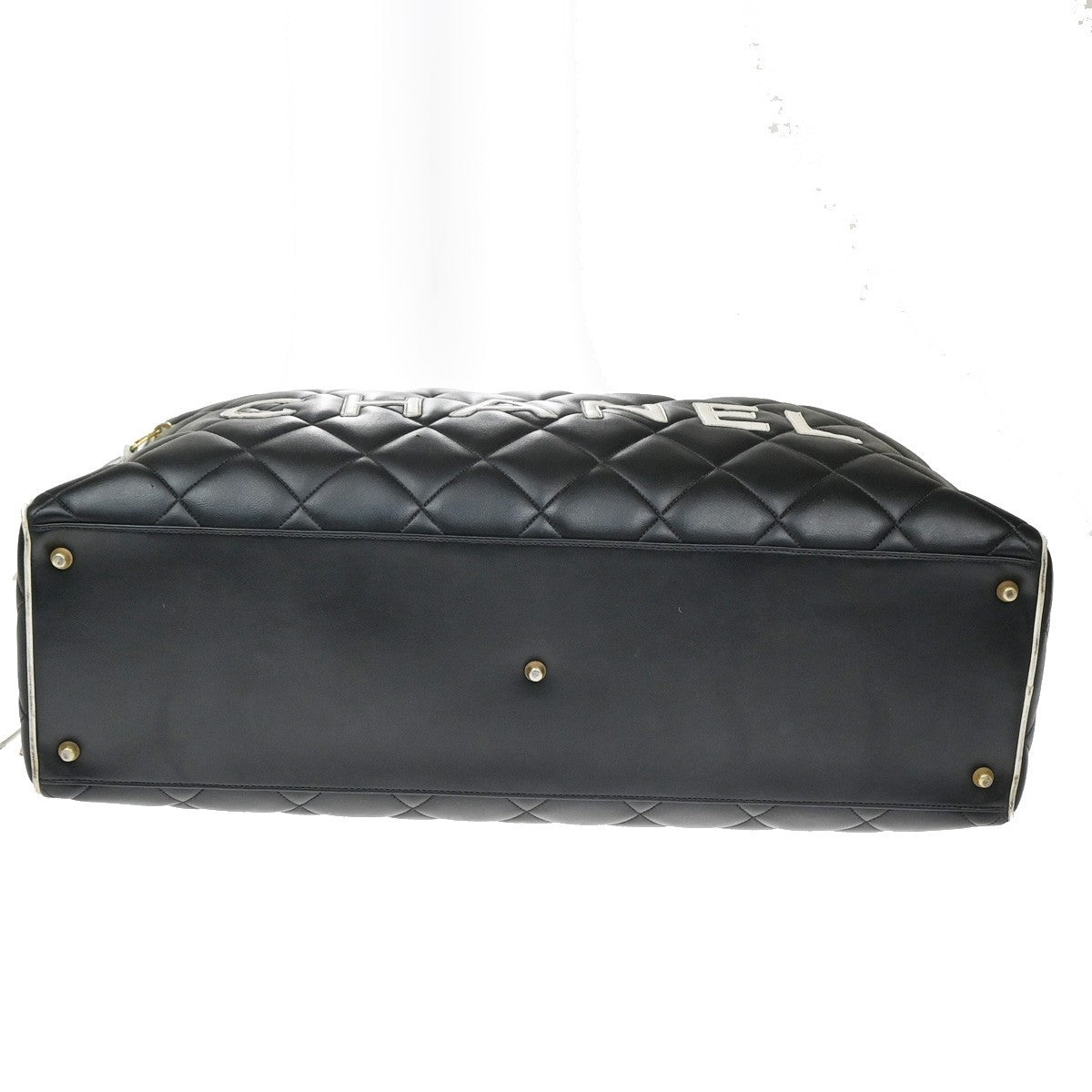 CHANEL Logo Matelasse Travel Boston Hand Bag Leather Black France 338RQ053