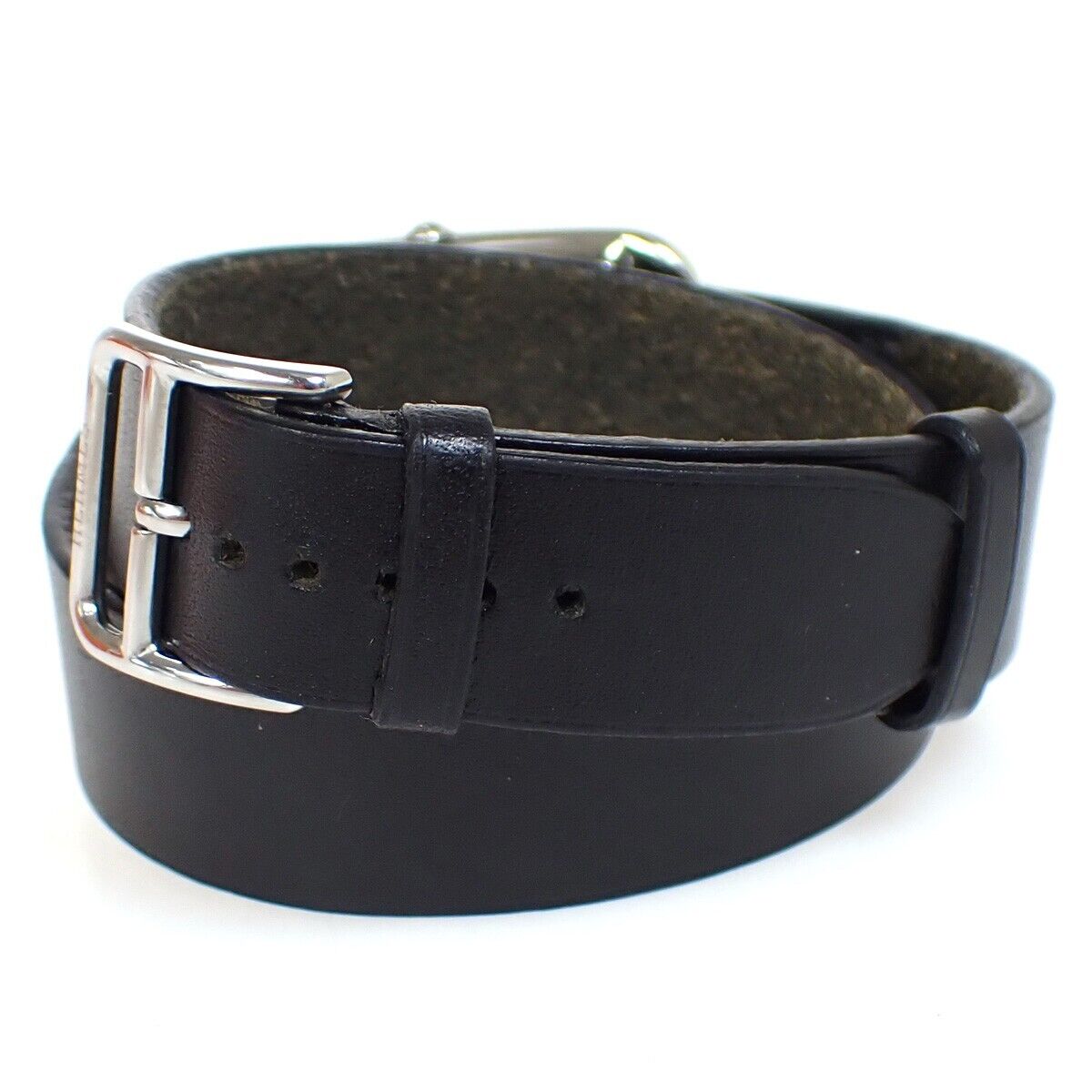 HERMES Logo Cape Cod Double Tour Wristwatch Leather ▢D Black Silver 660LC513