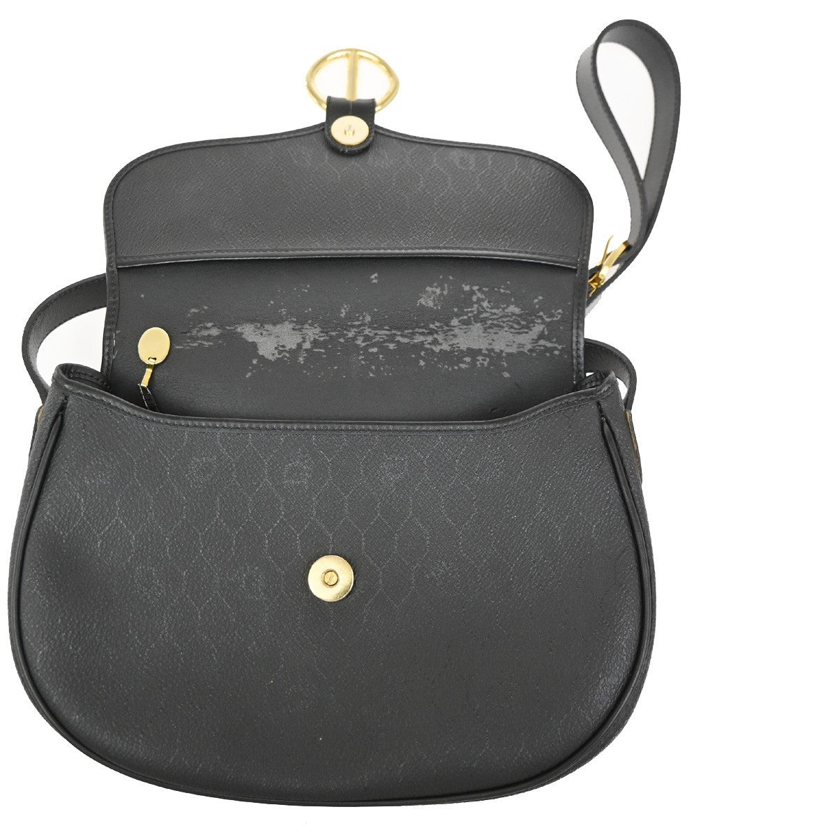 CHRISTIAN DIOR Logo Honeycomb Shoulder Bag PVC Leather Black GHW France 38KC673