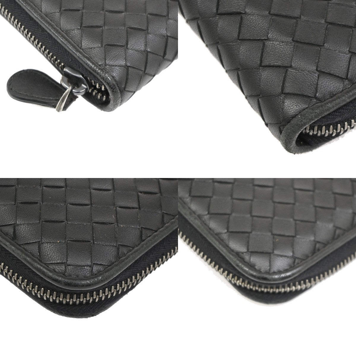 BOTTEGA VENETA Intrecciato Long Zipper Around Wallet Leather Black 67KB774
