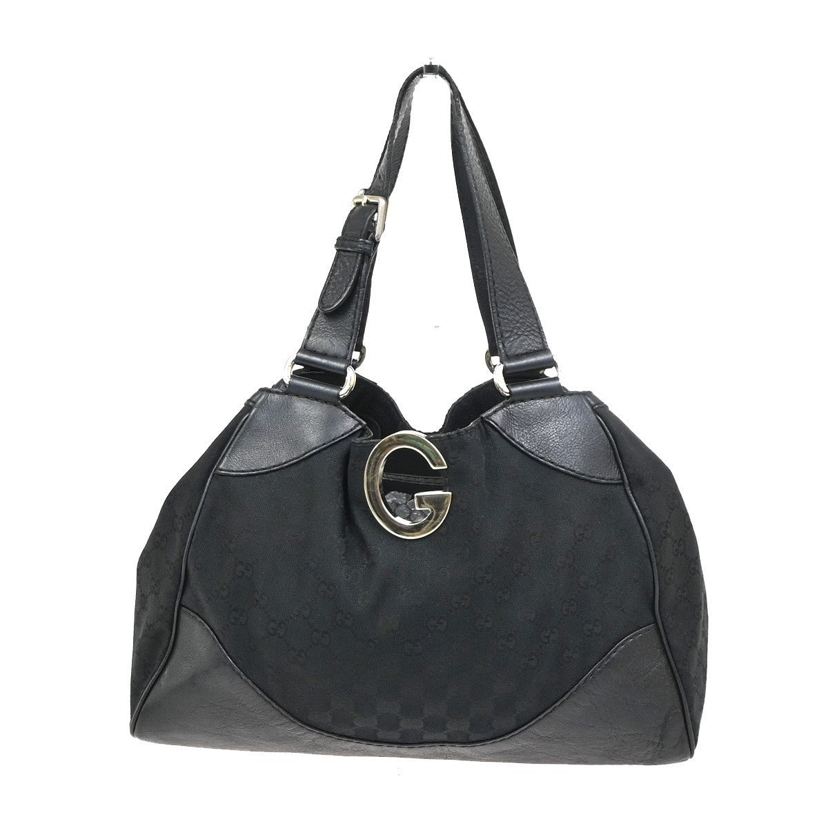 GUCCI Logo GG Pattern Shoulder Tote Bag Canvas Leather Black GHW Italy 34YH906