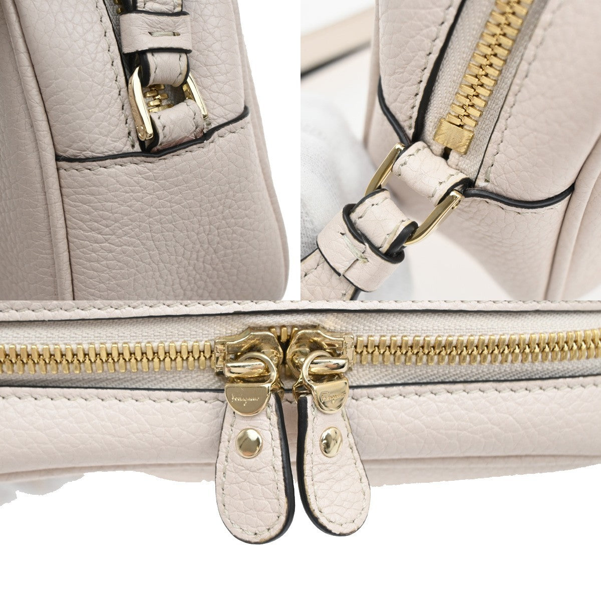 SALVATORE FERRAGAMO Logo Gancini Mini Shoulder Bag Leather White GWH 38EF396