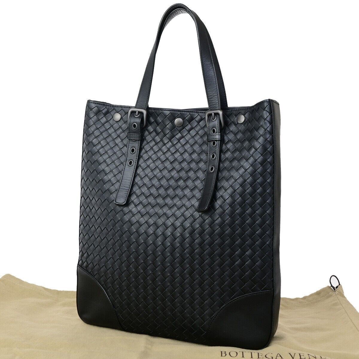 BOTTEGA VENETA Logo  Intrecciato Shoulder Tote Bag Leather Black Italy 20RF196