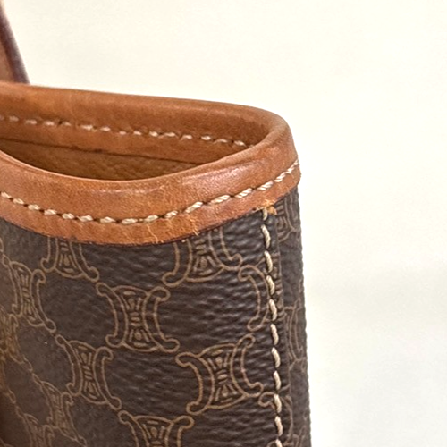 CELINE Logo Macadam Pattern Shoulder Tote Bag PVC Leather Brown GHW 35KD192