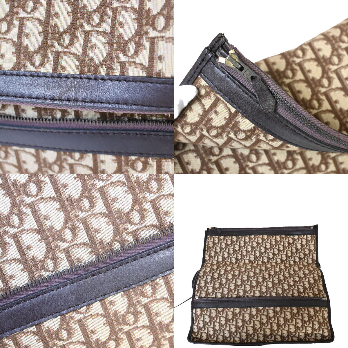CHRISTIAN DIOR Trotter Pattern Shoulder Bag Canvas Leather Brown France 70YE331