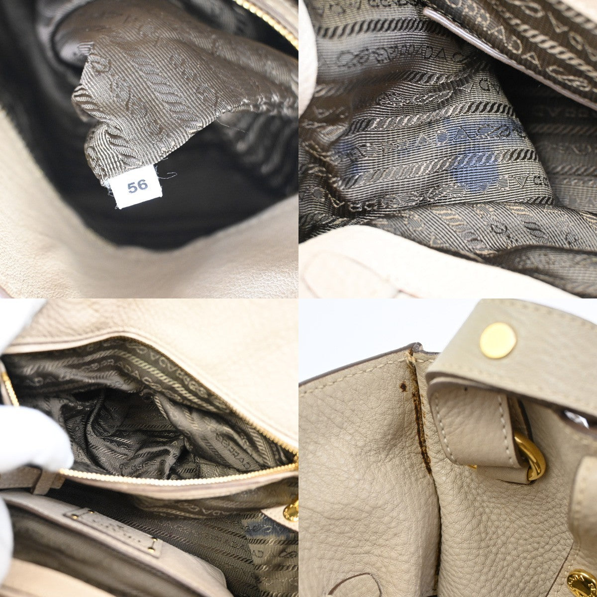 PRADA Logo Large 2Way Shoulder Hand Tote Bag Leather Beige GHW Italy 80KC640