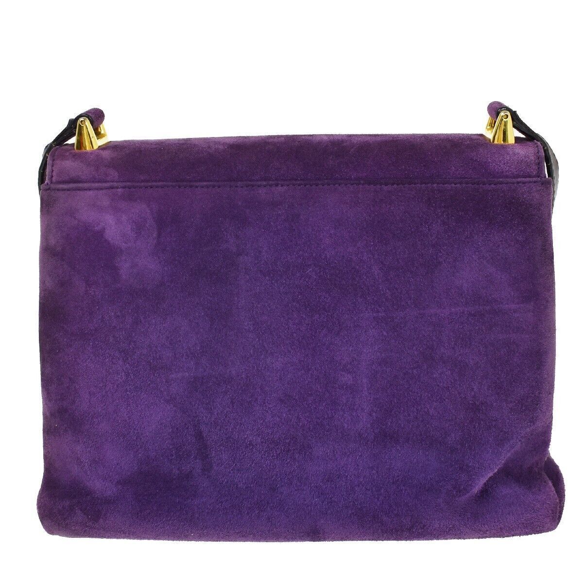 SALVATORE FERRAGAMO Gancini Shoulder Bag Suede Leather Purple Gold Italy 66YC022