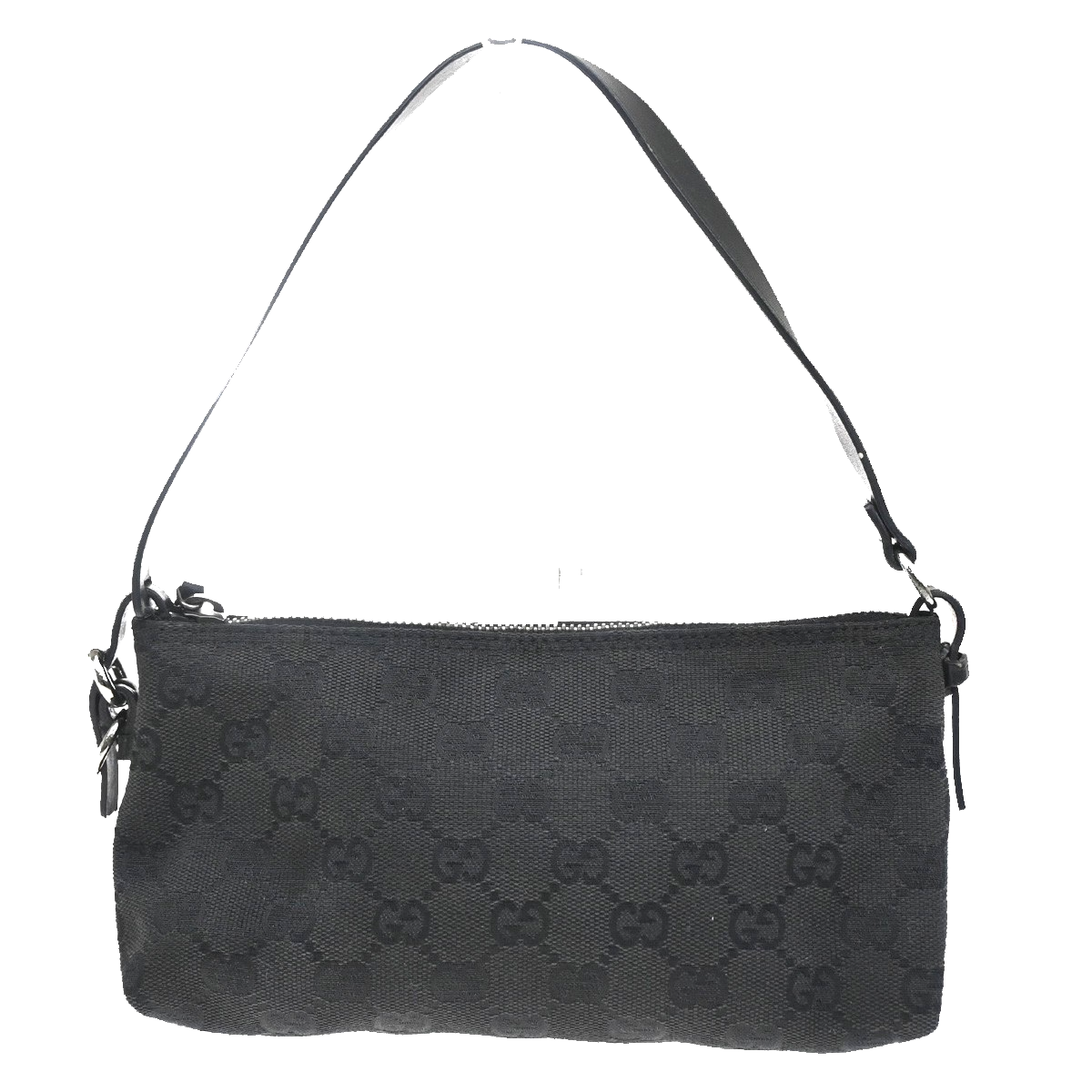 GUCCI GG Pattern Pouch Hand Bag Canvas Leather Black SHW Italy 66CA369