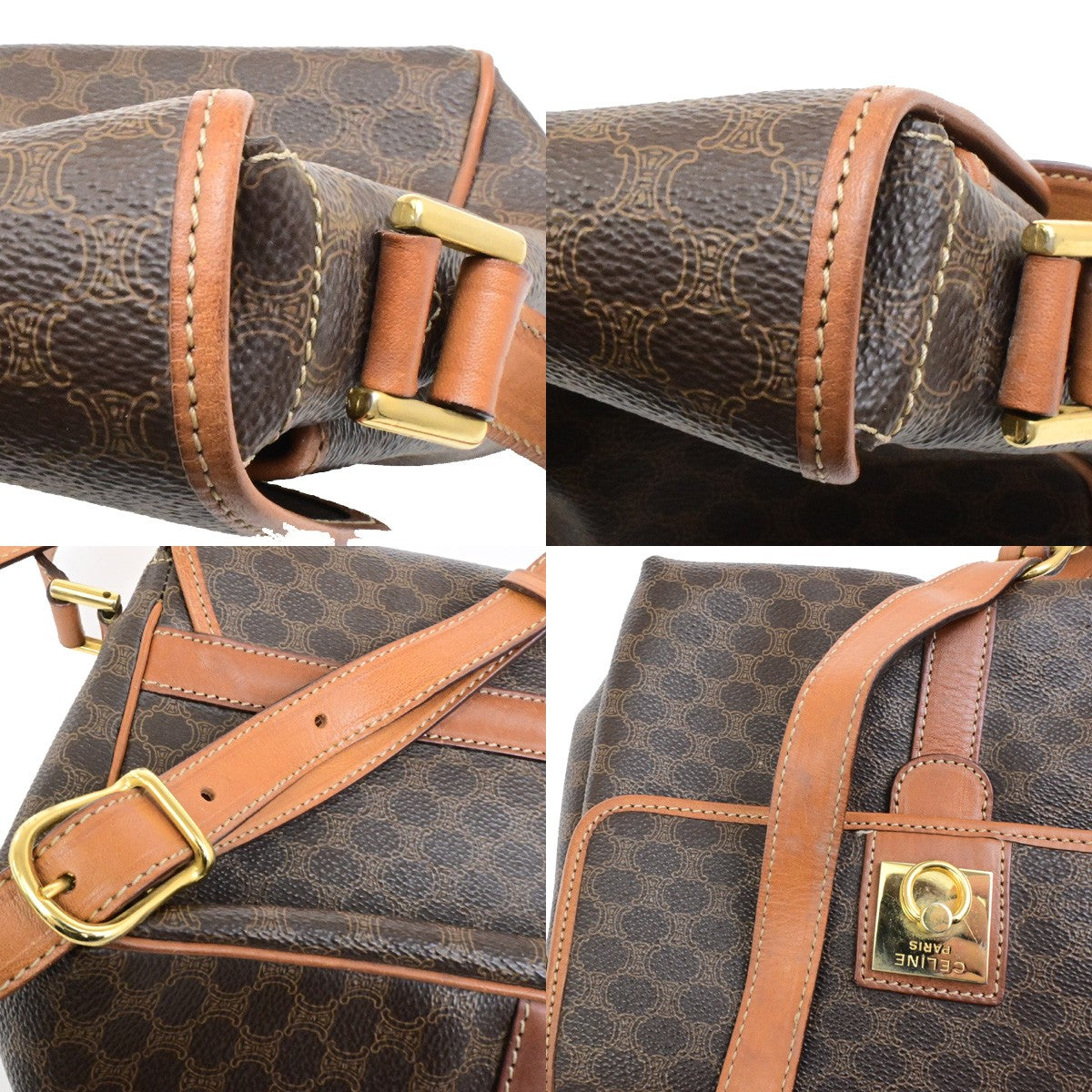 CELINE Logo Macadam Pattern Shoulder Bag PVC Leather Brown GHW Italy 64YH136