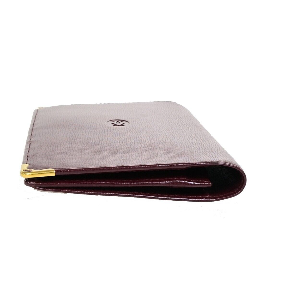 Must De Cartier 2C Logo Vertical Long Bifold Wallet Leather Bordeaux 02EB608