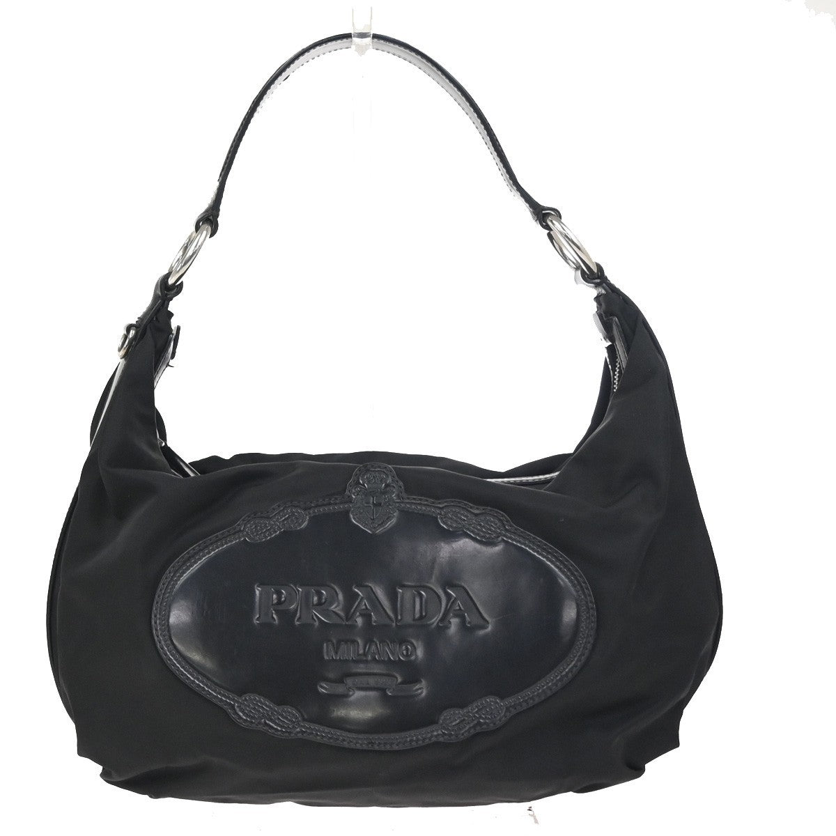 PRADA Triangle Logo Tessuto Shoulder Hand Bag Nylon Leather Black Italy 31ZA360