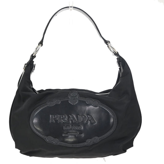 PRADA Triangle Logo Tessuto Shoulder Hand Bag Nylon Leather Black Italy 31ZA360
