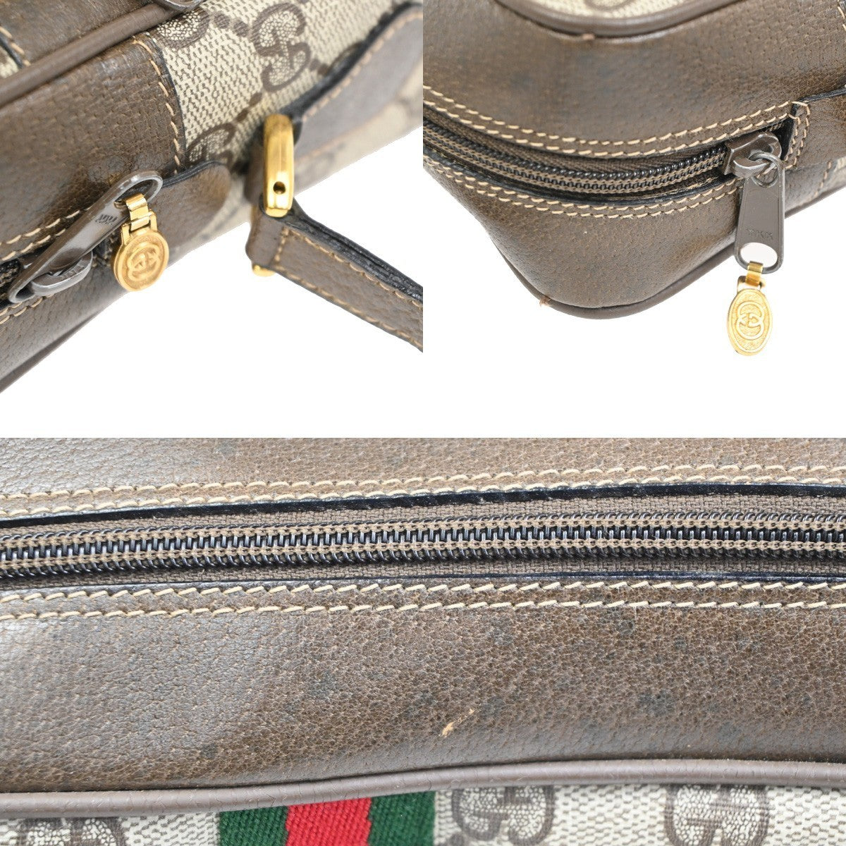 GUCCI Logo GG Pattern Sherry Shoulder Bag PVC Leather Brown Italy 32KC661