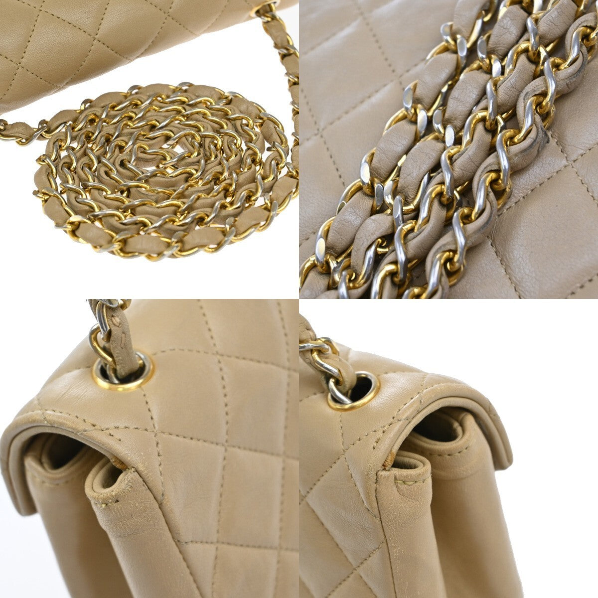 CHANEL CC Logo Mini Matelasse Chain Shoulder Bag Leather Beige GHW 675RF438