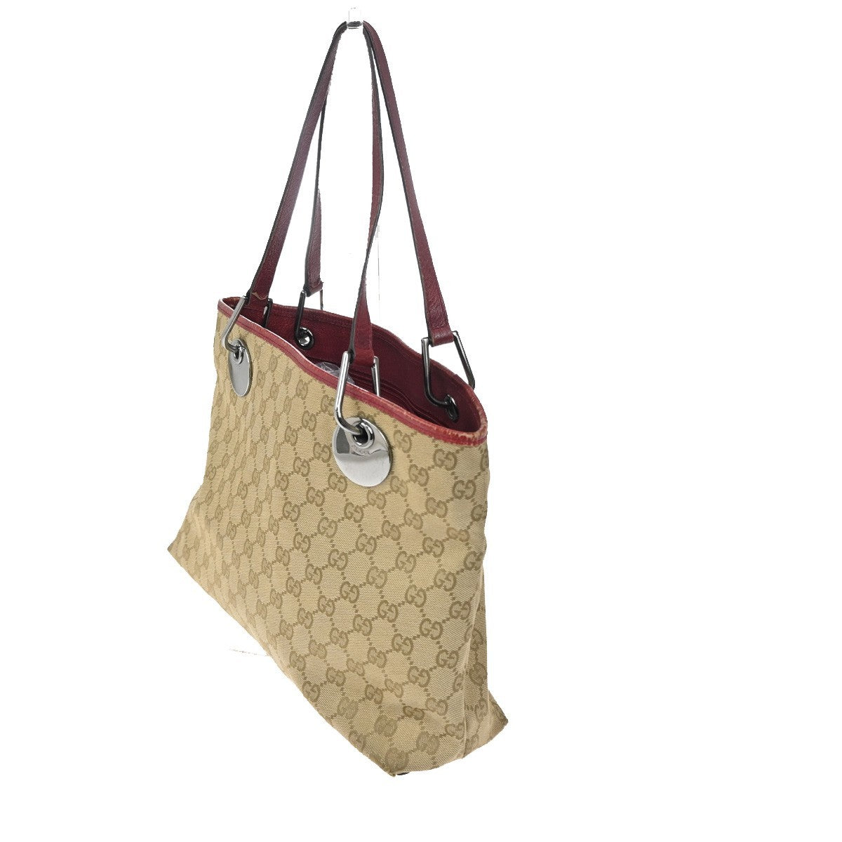 21.Live GUCCI GG Canvas Shoulder Bag Canvas Leathern Brown Red GHW Italy 63KC005