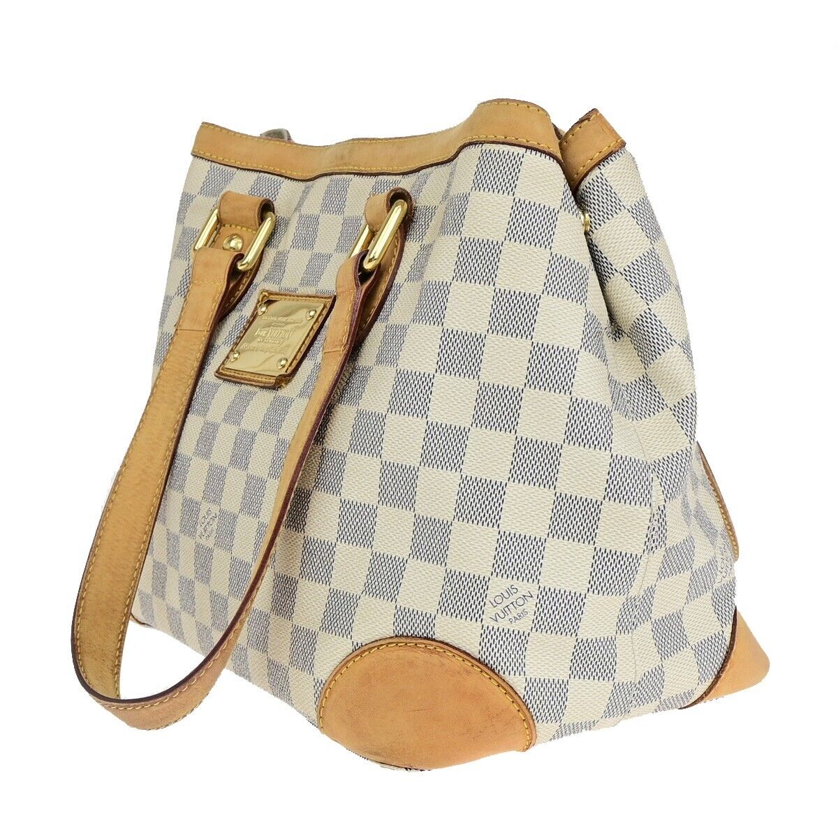 LOUIS VUITTON Hampstead PM Shoulder Bag Damier Azur Leather White N51207 72EB472