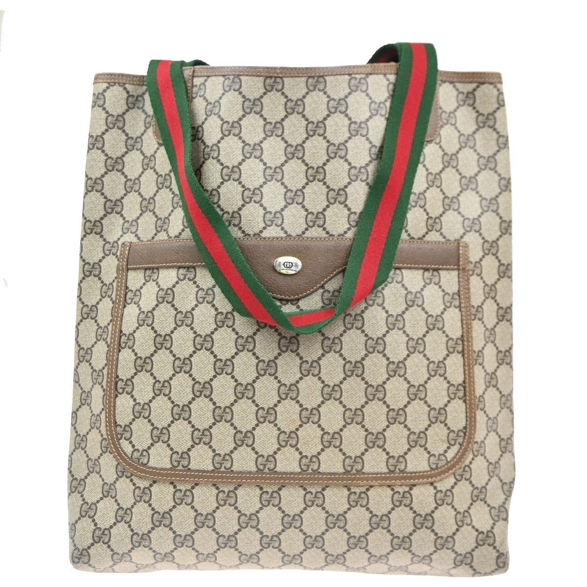 GUCCI Logo GG Sherry Line Shoulder Tote Hand Bag PVC Leather Beige Italy 61MA457