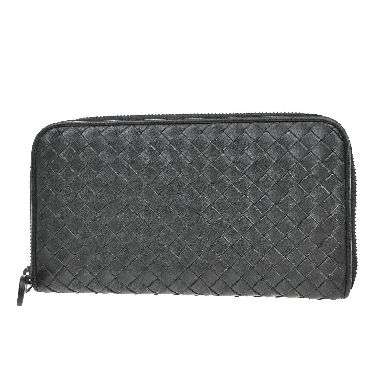 BOTTEGA VENETA Intrecciato Zipper Around Long Wallet Leather Black Italy 65EE296