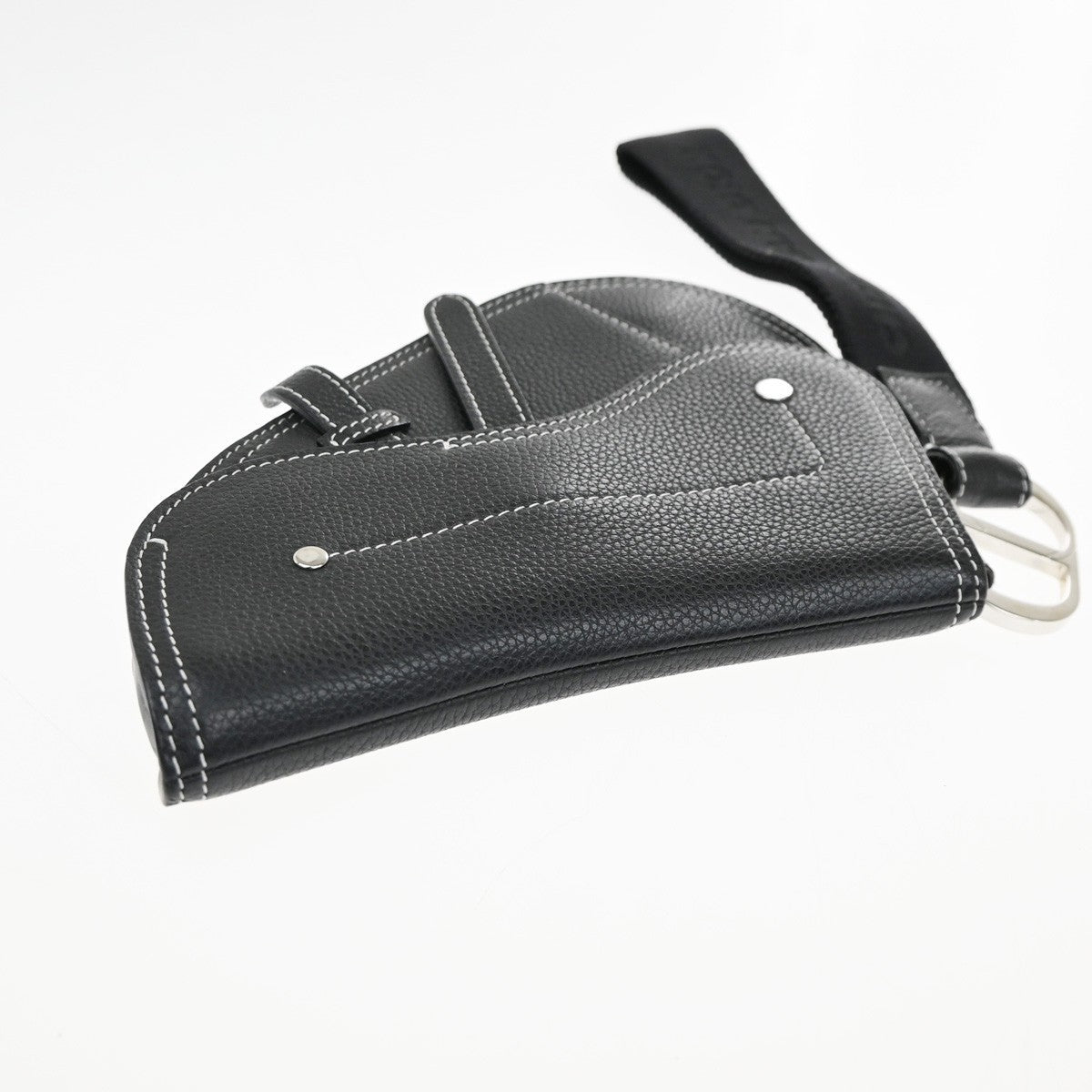 CHRISTIAN DIOR CD Logo Saddle Mini Pouch Bag Leather Black SHW 18TA508