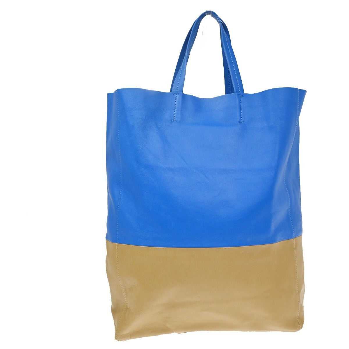 CELINE Horizontal Cabas Hand Tote Bag Bicolor Leather Blue Beige 38YJ129