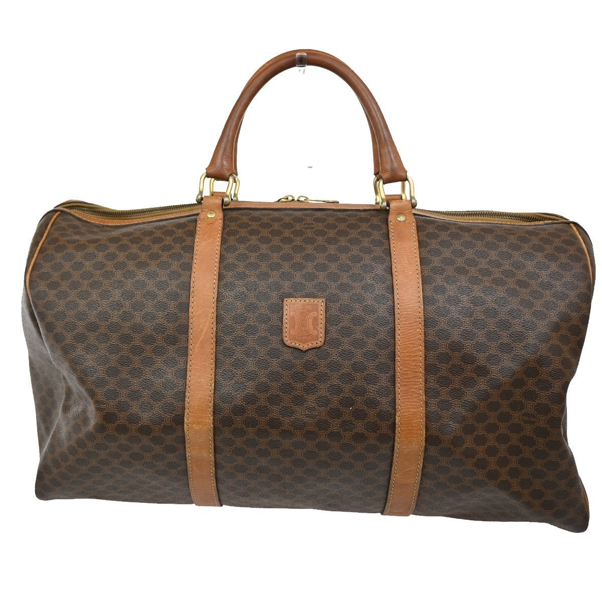CELINE Logo Macadam Pattern Travel Hand Boston Bag PVC Leather Brown 32TA092