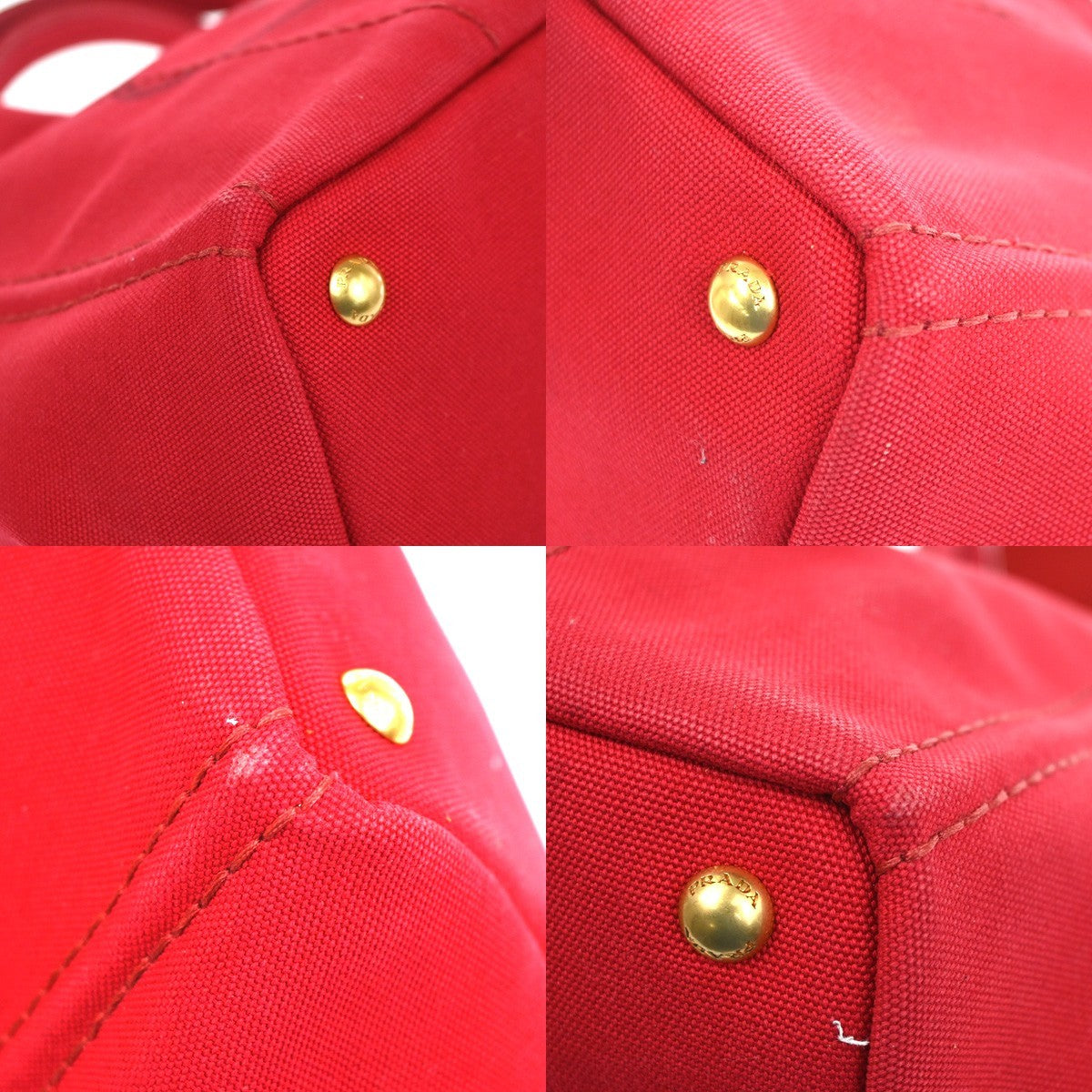 PRADA Logo Canapa 2Way Shoulder Hand Bag Canvas Leather Red GHW 79YH925