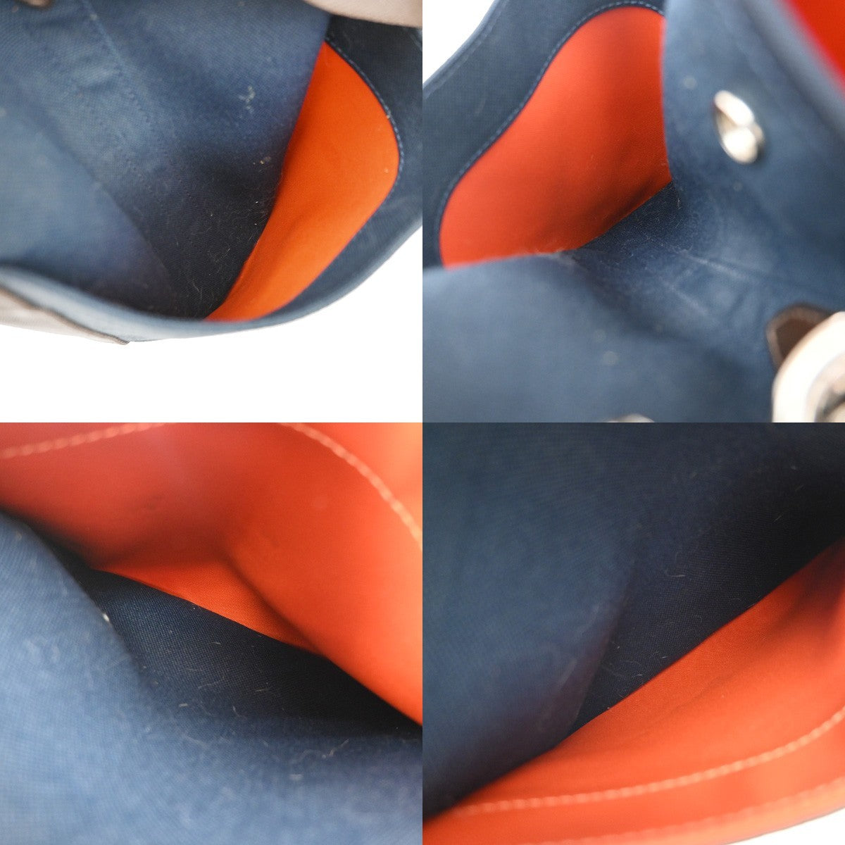 HERMES Logo Grooming 2Way Shoulder Hand Bag Canvas Leather Blue Orange 332LC612