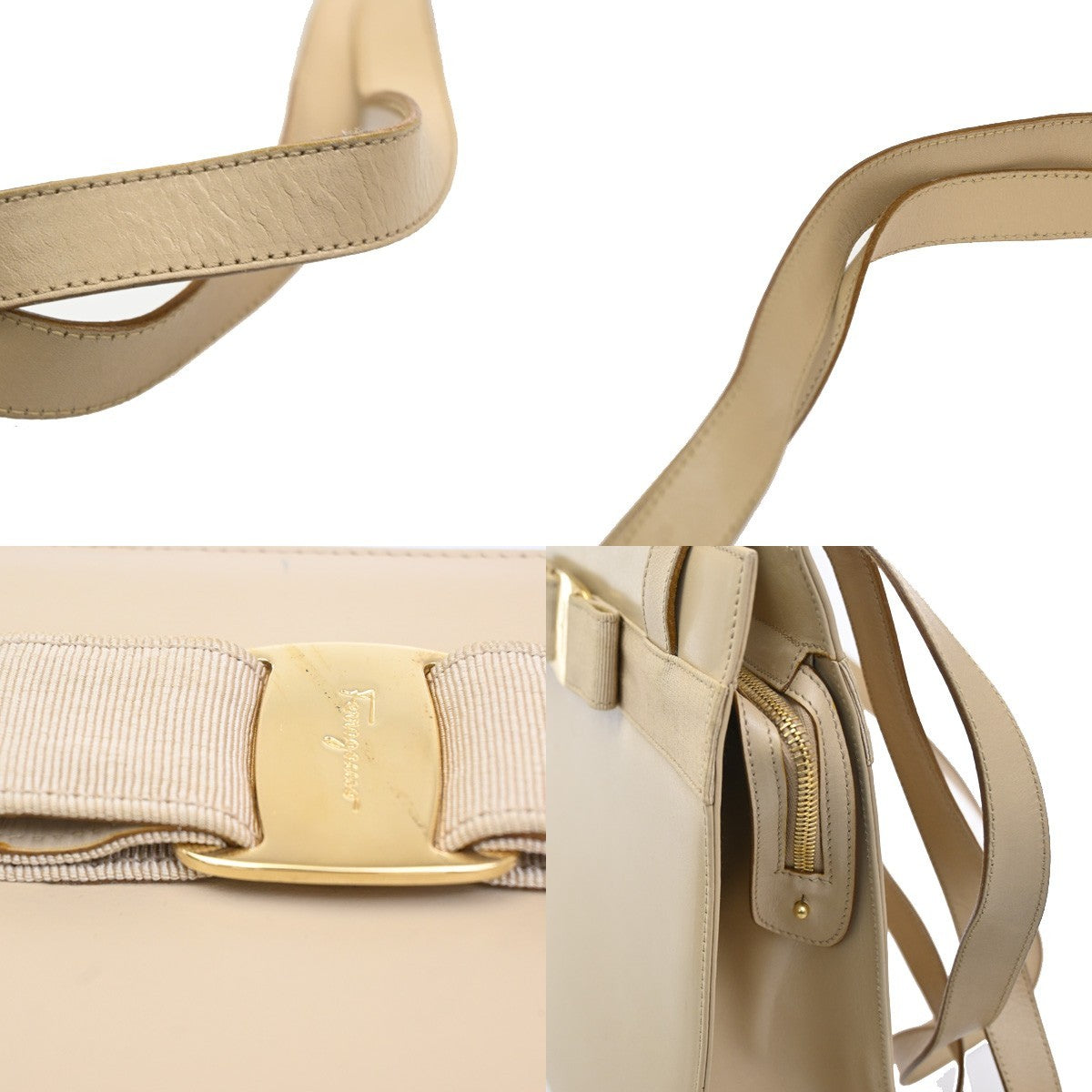 SALVATORE FERRAGAMO Logo Vara Shoulder Bag Canvas Leather BE GHW Italy 05CA548