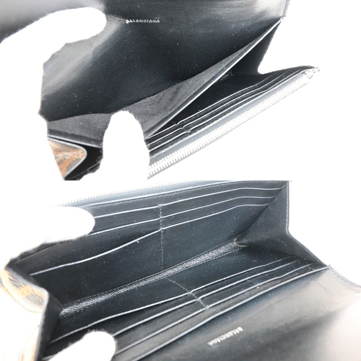 BALENCIAGA Logo Leopard Bifold Long Wallet Leather Brown Italy 36KA407