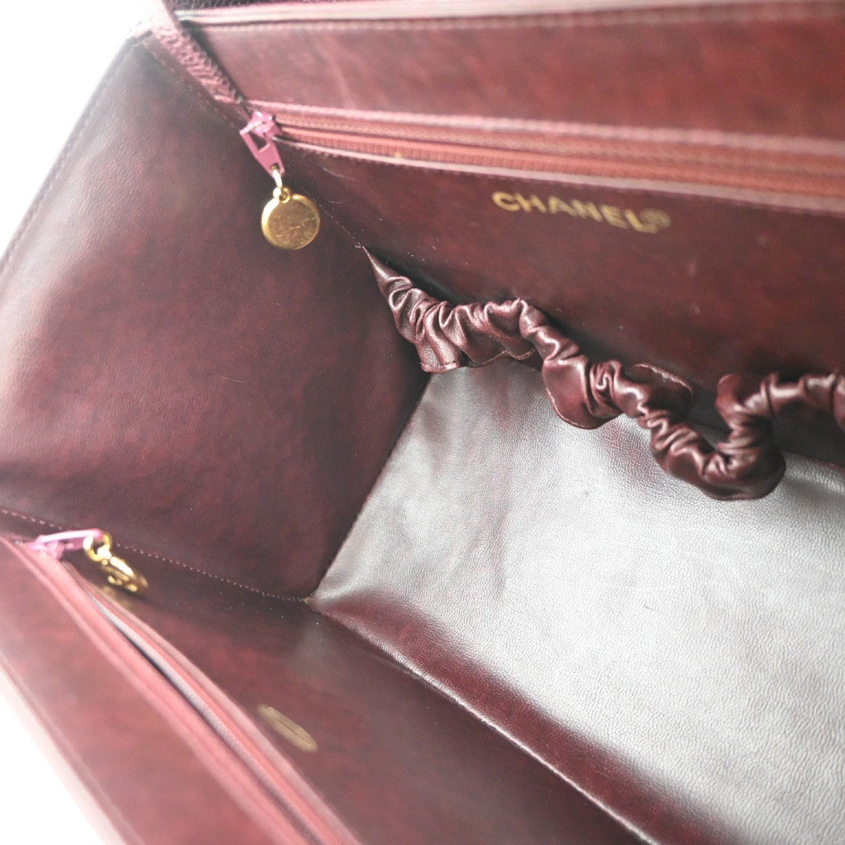 CHANEL 2Way Vanity Shoulder Hand Bag Calfskin Leather Red Vintage 330RP046
