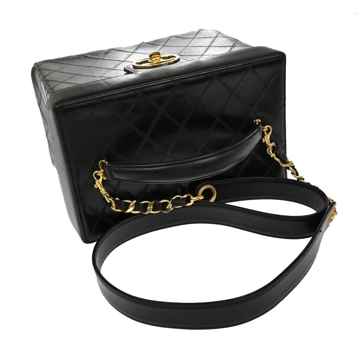 CHANEL CC Logo Bicolore 2Way Vanity Shoulder Hand Bag Leather Black GHW 653RF235