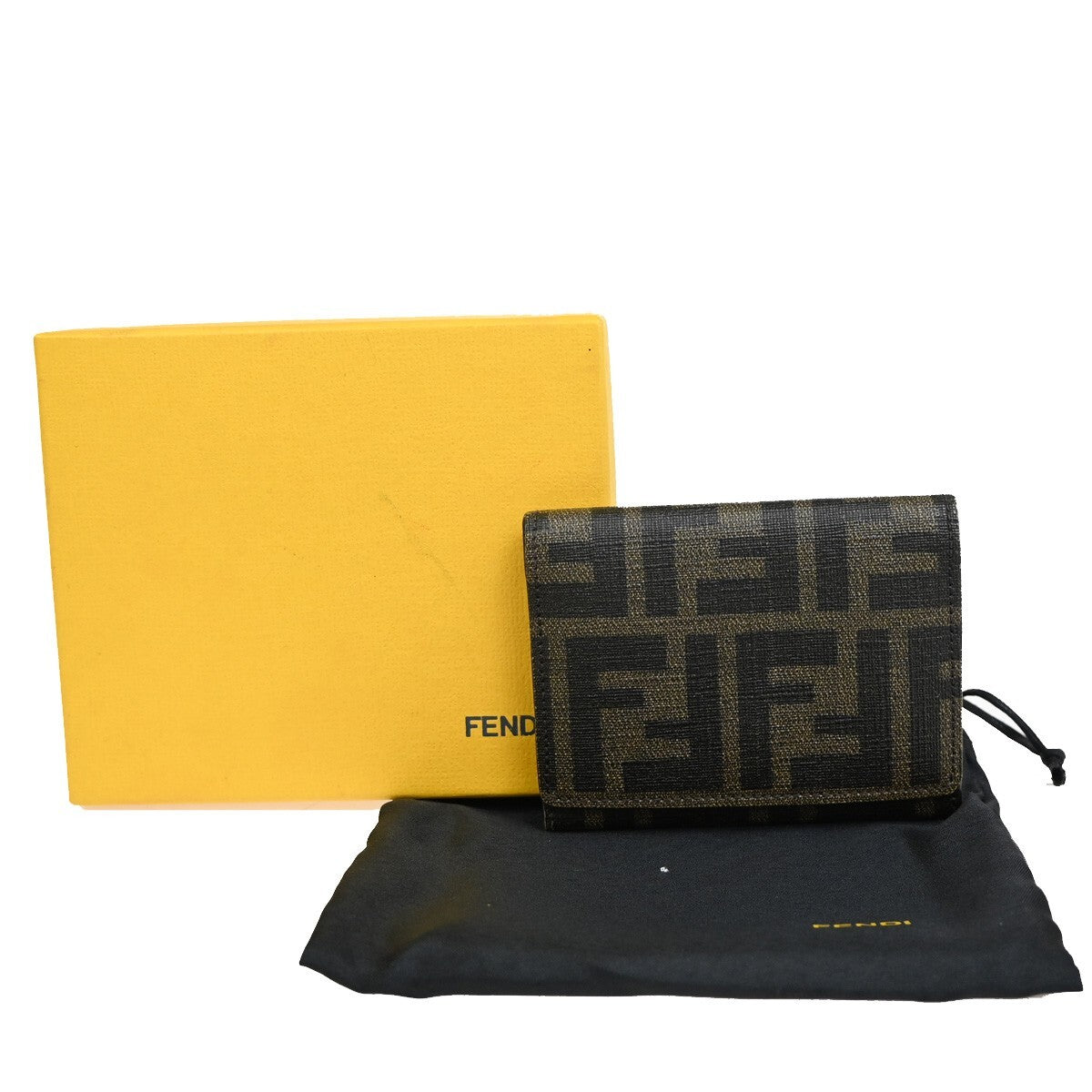 FENDI Logo Zucca Pattern Card Case Wallet PVC Leather Brown Italy 02EE268