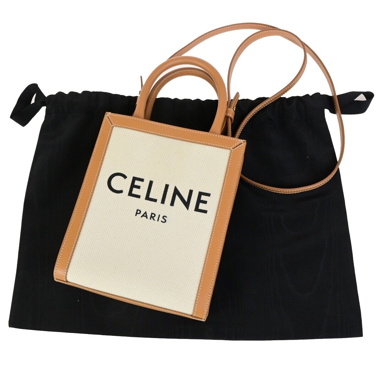 CELINE Logo Vertical Cabas 2Way Mini Hand Tote Bag Canvas Leather Brown 667RK836