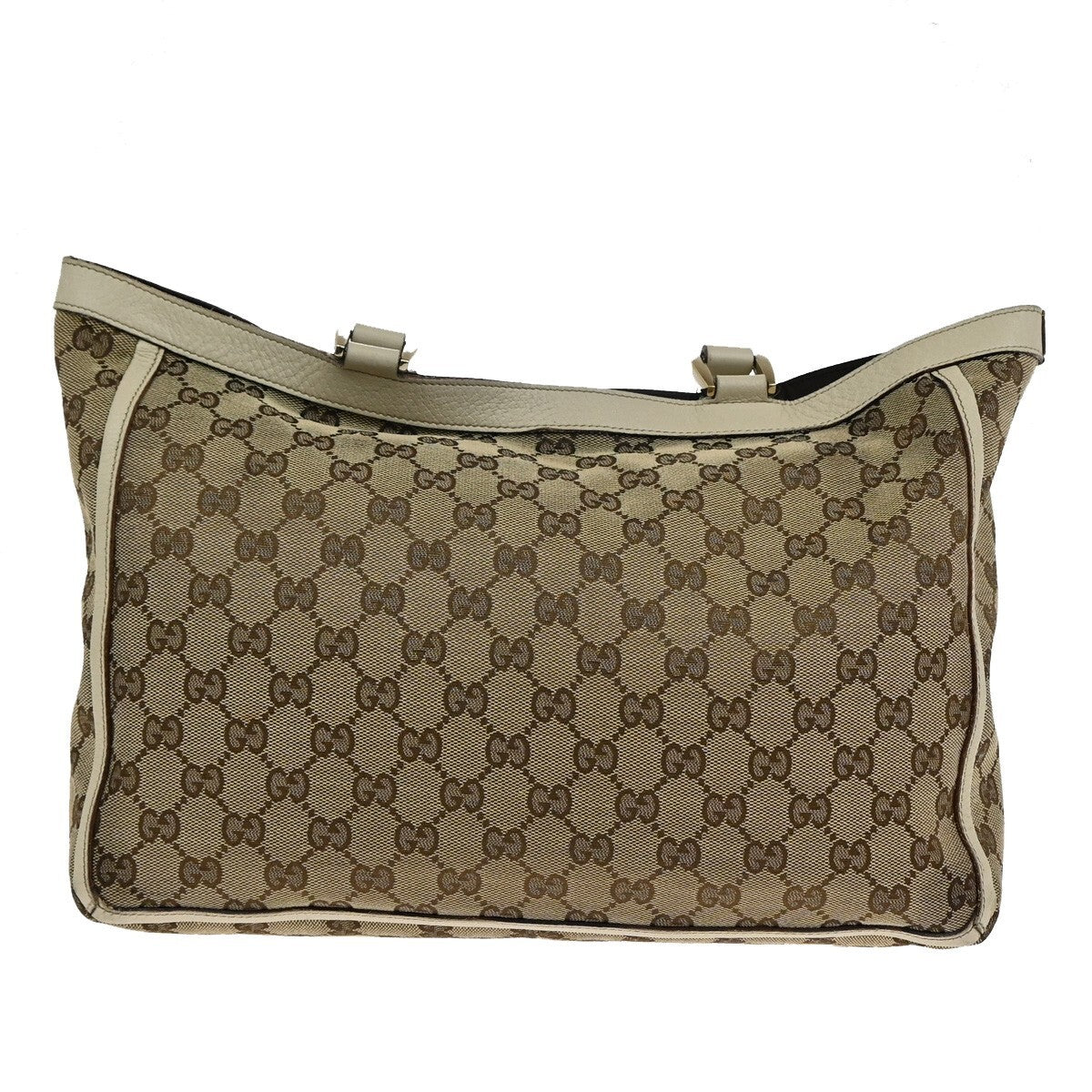 GUCCI Logo GG pattern Shoulder Tote Bag Canvas Leather Brown Beige Italy 85FB560