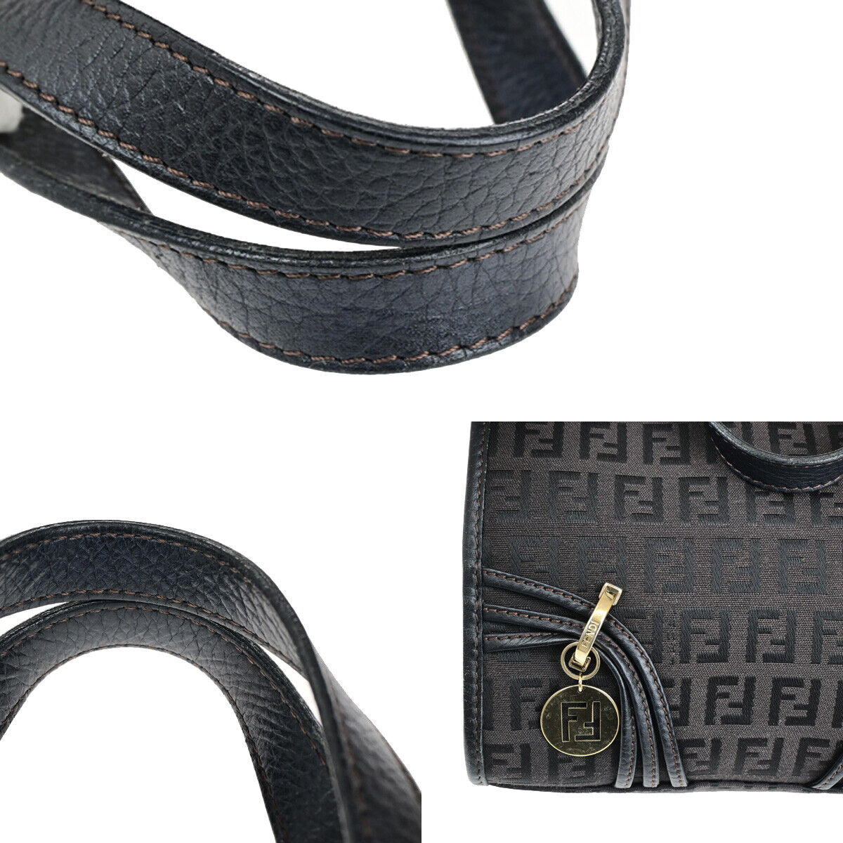 FENDI Logo Zucchino Pattern Shoulder Bag Canvas Leather Brown SHW Italy 70SJ497