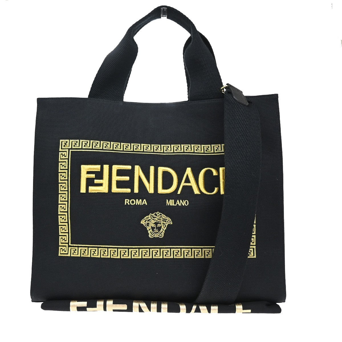 FENDI x Versace FENDACE Shoulder Tote Bag Canvas Leather Black 668RF714