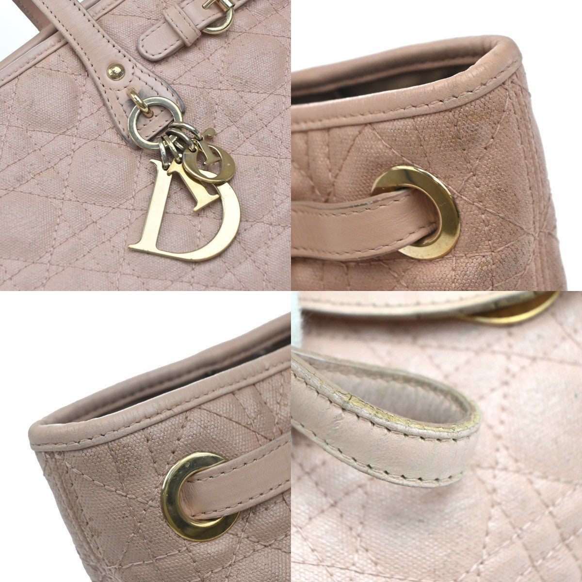 CHRISTIAN DIOR Panarea Cannage Shoulder Bag Coating Canvas Leather Pink 88KP284