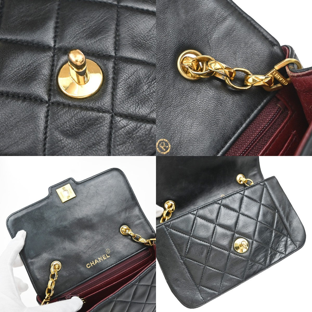 CHANEL Mini Diana Matelasse Chain Shoulder Bag Leather Black Vintage 359RP169