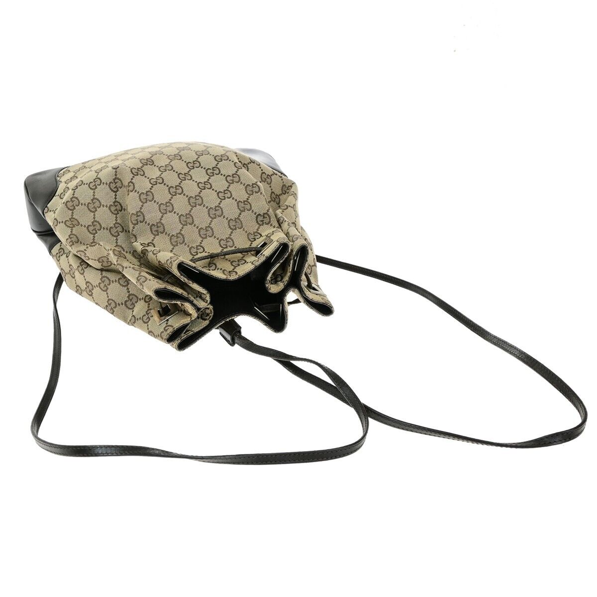GUCCI Logo GG Pattern Drawstring Backpack Bag Canvas Leather Brown SHW 35EE038
