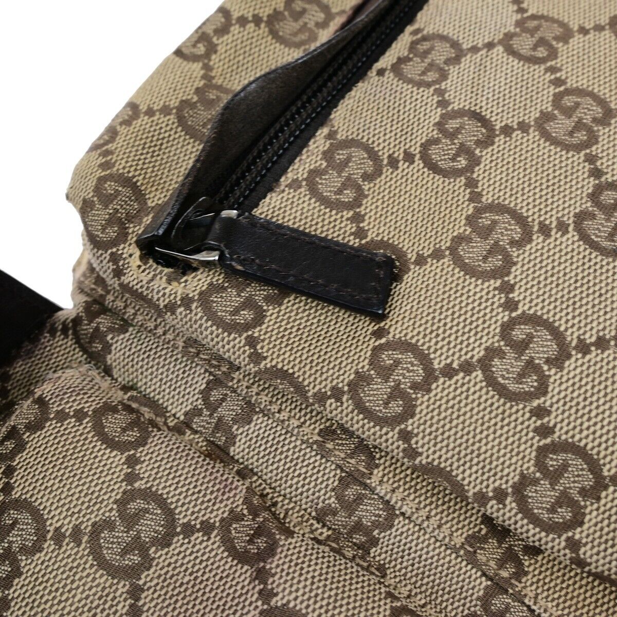GUCCI Logo GG Pattern Bum Bag Belt Canvas Leather Brown Silver Italy 30ED208