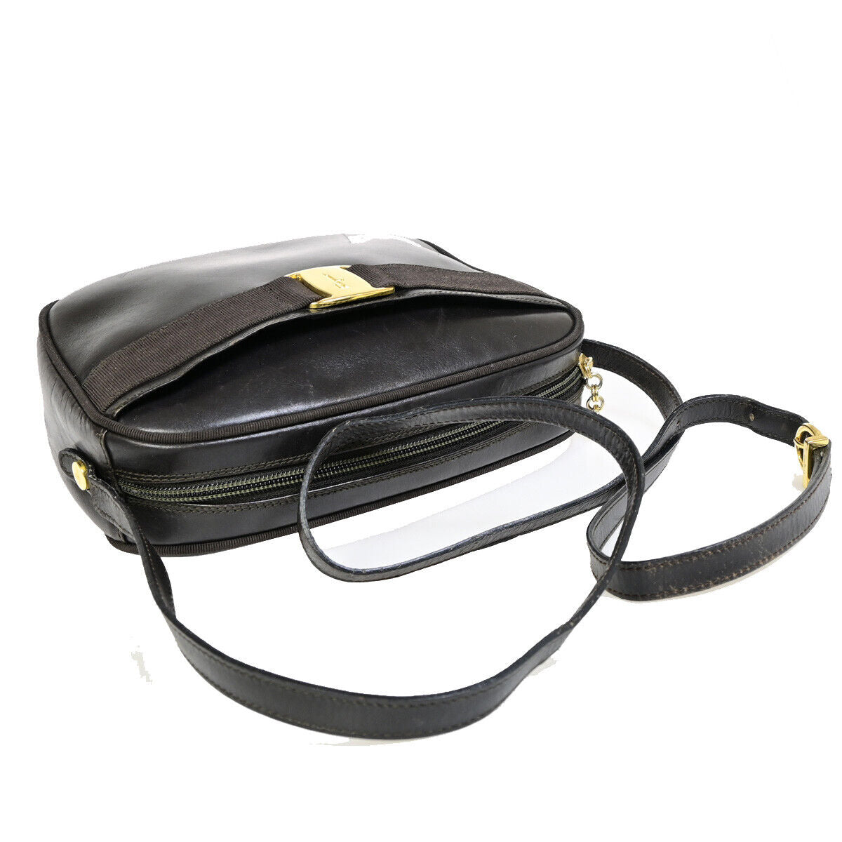 SALVATORE FERRAGAMO Logo Vara Shoulder Bag Leather Brown GHW Italy 02YG260